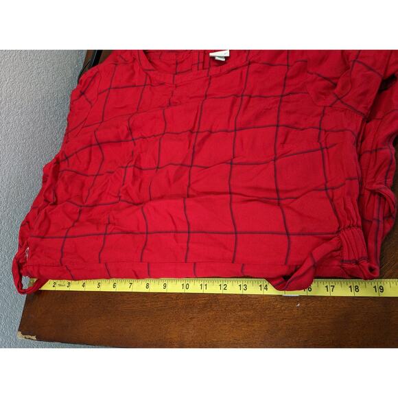 A New Day Windowpane Dress XL Red Belt Tie Stretchy Waist Classic Pockets Plaid - Picture 7 of 11